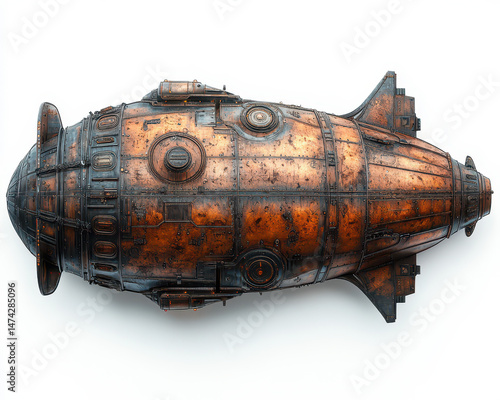 Obraz na płótnie Front View of Airship with Detailed Metal Texture and Industrial Design on White Background w salonie