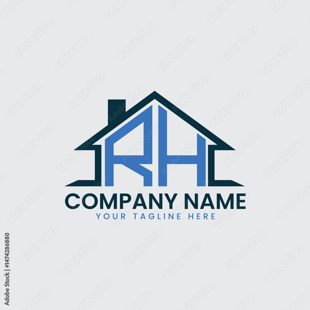 Fototapeta premium Modern Real Estate Logo with House Roof Icon and Custom Letter Monograms