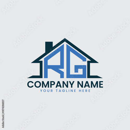 Modern Real Estate Logo with House Roof Icon and Custom Letter Monograms