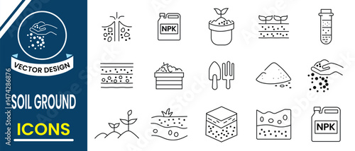 Soil ground and gardening line icon set. Gardening related icon vector design.  Watering, gardening, fertilizer icon set. Vector illustration.