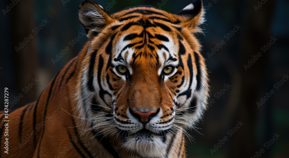 Fototapeta premium Tiger Portrait Staring Intensely Into Camera in Natural Habitat