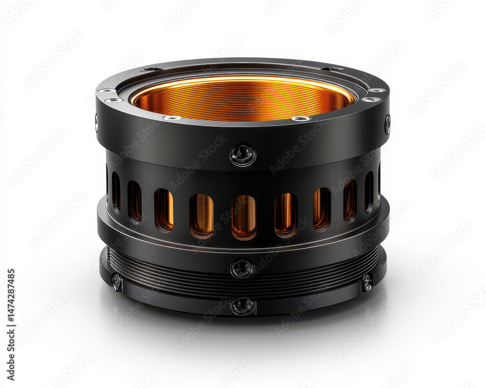 High-Quality Image of Industrial Attenuator With Metallic Design Isolated on White Background, Front View