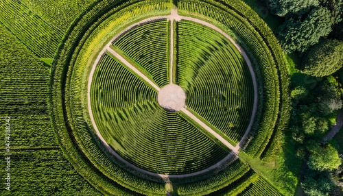 escape into solitude aerial views of a serene greenery labyrinth in nature photography