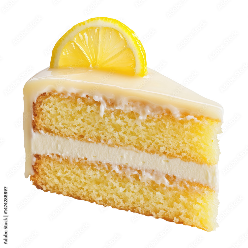 piece of cake with lemon isolated on transparent background