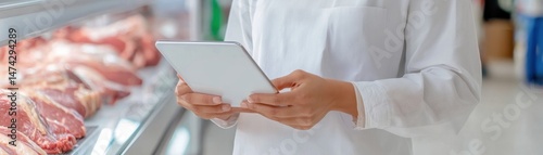 Inspecting fresh meat quality grocery store food inspection modern environment close-up view