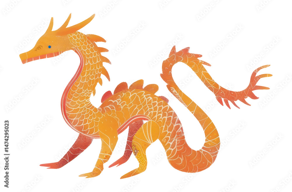Fototapeta premium PNG Gold dragon illustration full body art mythical creature.