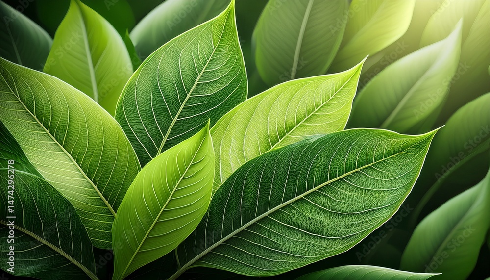 Obraz premium exploring the intricate textures of green leaves under soft light