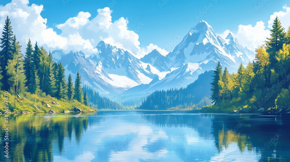 Fototapeta premium Serene mountain lake landscape