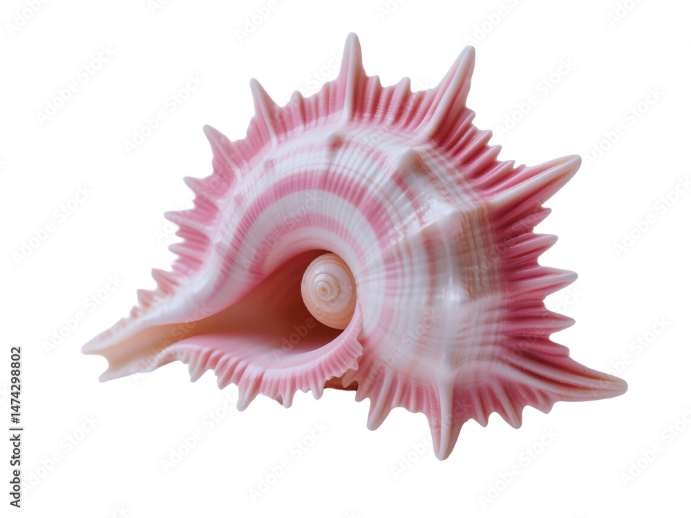 Fototapeta premium Pink Spiky Murex Seashell on Black Background