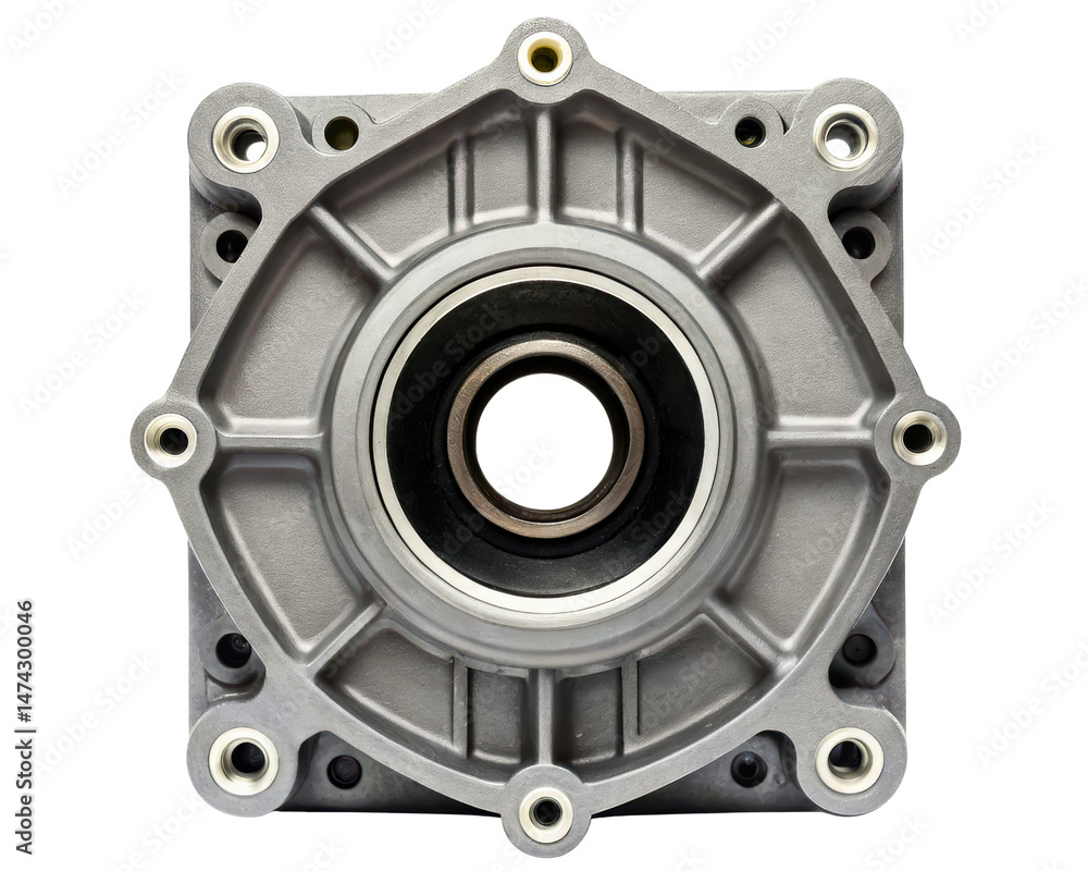 Fototapeta premium Metallic industrial component with central bearing on a transparent background