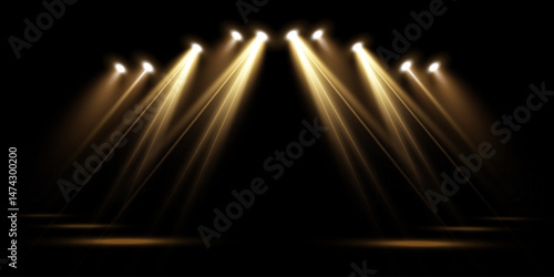 Abstract Light Beam with Spotlight Effect – Transparent Bright Stage Lighting for Club Concert or Party Illustration, Vector Glowing Light Elements for Entertainment Design