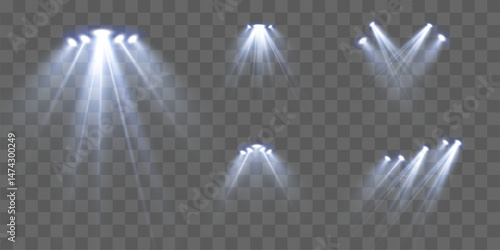 Concert Spotlight Beam – Bright blue Light, Stage Illumination Effect, Abstract Transparent Lighting, Party Glow for Theatre and Show, Vector Design for Event Background