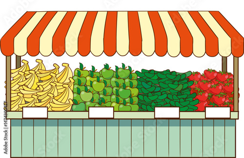 vector illustration of fruits and vegetables on a greengrocer's stall