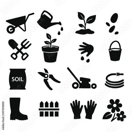 Garden icon set vector, collection