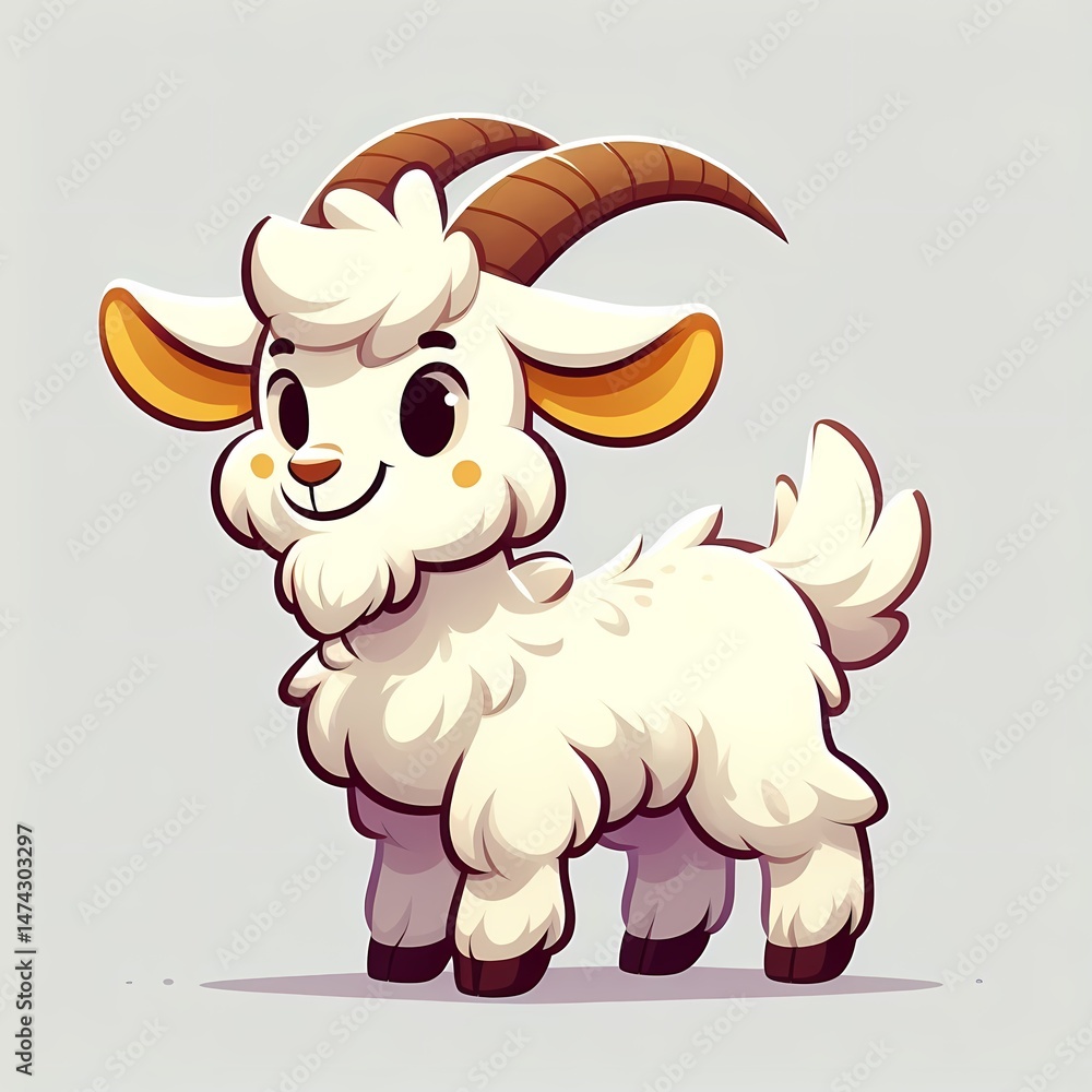 Fototapeta premium Whimsical cartoon goat illustration with charming detail and fluffy texture