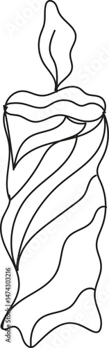 Abstract Line Art Drawing of a Single Lit Candle with a Wavy Design