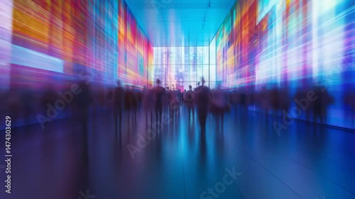 Wallpaper Mural Abstract modern art gallery with blurred crowd creating vibrant motion Torontodigital.ca
