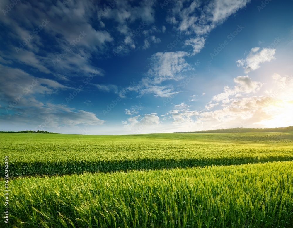 Fototapeta premium vibrant green crop field under a bright sky