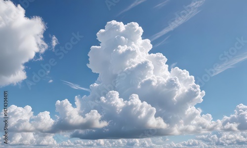 Vast, serene blue sky canvas dotted with fluffy white cumulus clouds , photo, landscape