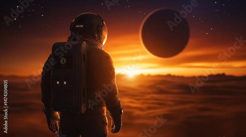 astronaut admiring the alien landscape