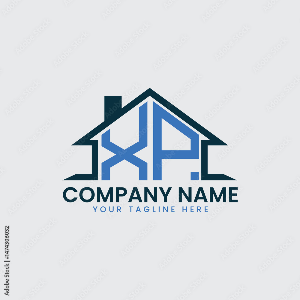 Fototapeta premium Modern Real Estate Logo with House Roof Icon and Custom Letter Monograms