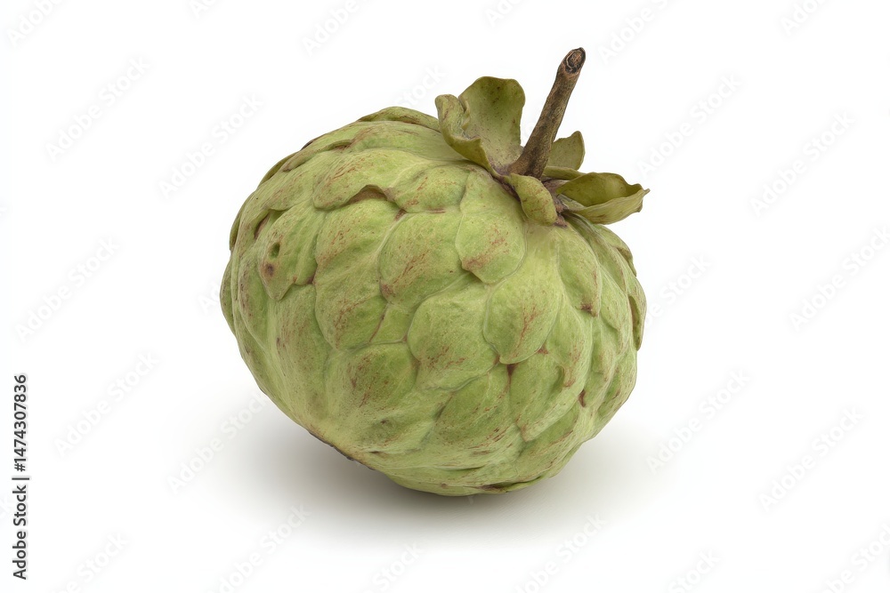 Obraz premium A single cherimoya fruit on a white background.