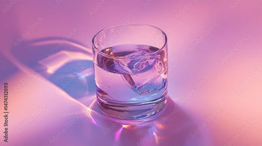 Icy water in a glass, vibrant lighting Icy water in a glass, vibrant lighting