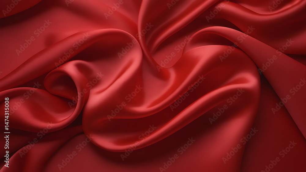 Obraz premium A luxurious red satin fabric with a smooth, shiny texture and elegant curves creates a romantic backdrop