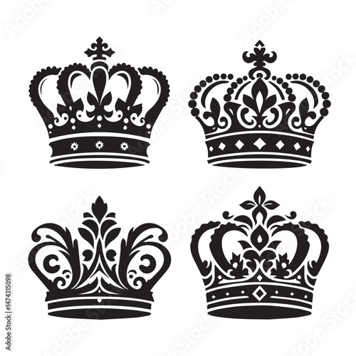 Black Crown Vector Silhouettes Set
