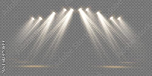 Spotlight Beam Effect on Transparent Background – Bright Abstract Club Stage Light for Concert and Party Design, Vector Illustration with Glowing Show Illumination Elements