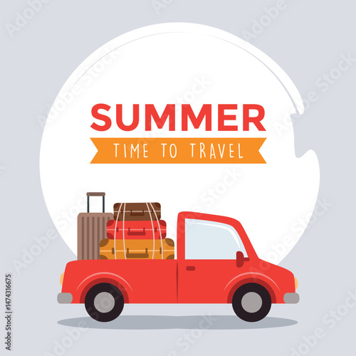 car with suitcases summer vacation travel concept vector illustration