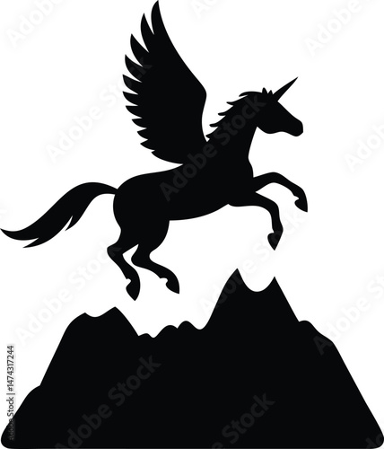 Pegasus Flying Above Mountaintop – Majestic Mythical Creature Design
