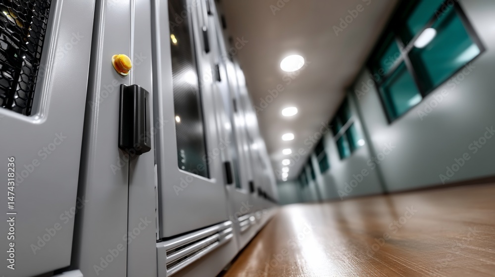 Obraz premium Server racks in a modern data center hallway