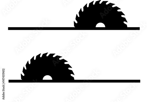 Cartoon circular blades icon or symbol. Drawing half logo. Circular saw blade for woodworking machine, sawing machine. Electric saw, circle. Vector