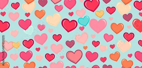 Wallpaper Mural Cute seamless pattern of cartoon hearts in various sizes and colors Vector illustration, red, celebration Torontodigital.ca