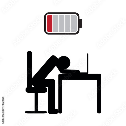 working person with empty battery pictogram isolated vector illustration