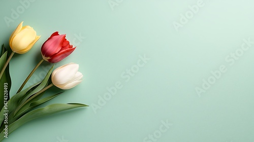 Spring flora illustration vibrant tulips against a soft green backdrop in nature