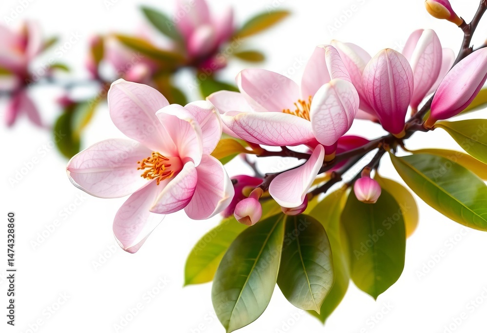 Obraz premium Delicate magnolia branch with blossoms, isolated on white, soft, picture