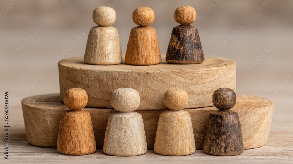 Wooden toy featuring a group of people illustrating the concept of responsibility and ownership in a fun way Wooden toy featuring a group of people illustrating the concept of responsibility and ownership in a fun way