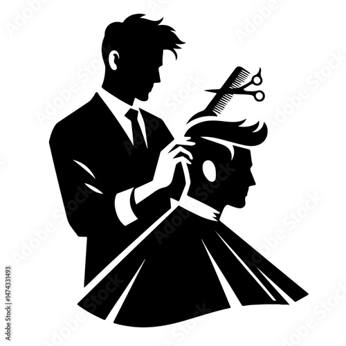Barber Cutting Hair Silhouette for Grooming Services Design