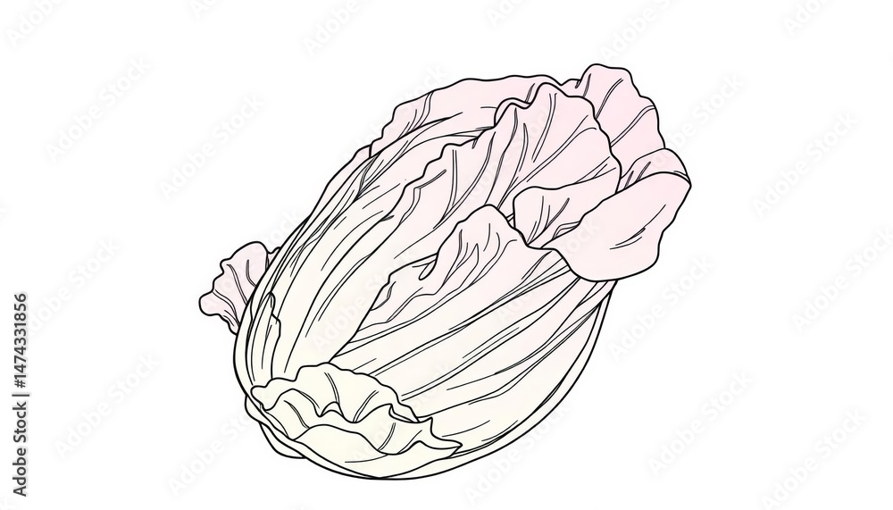 Fototapeta premium Continuous line drawing of crisp head lettuce, isolated on white background, ample copy space, empty space, fresh