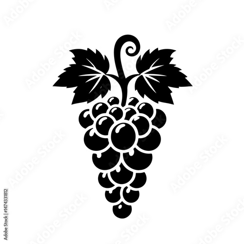 Grapes with Leaves Silhouette for Fruit and Winemaking Design