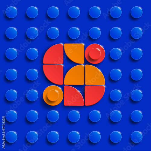 Colorful letters of alphabet from building bricks on blue brick background. blue background. 3d letters . Realistic letters