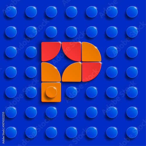 Colorful letters of alphabet from building bricks on blue brick background. blue background. 3d letters . Realistic letters