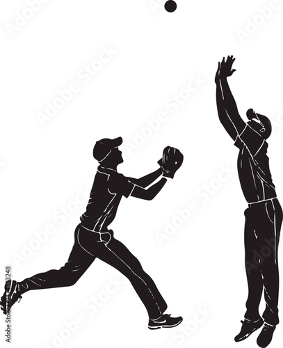  Silhouette of Cricket Fielders Catching Ball