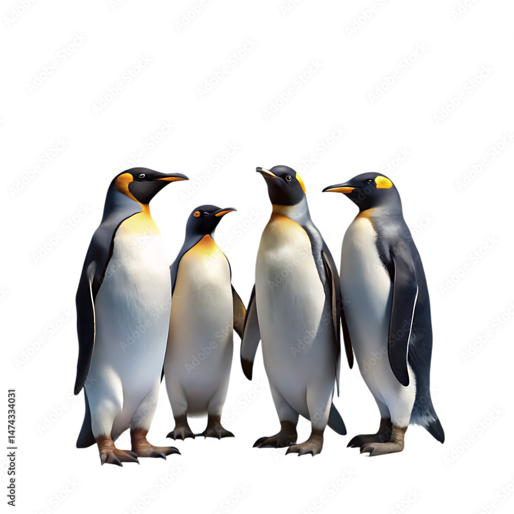 Fototapeta premium Four King Penguins Huddled Together: Antarctic Wildlife Photography