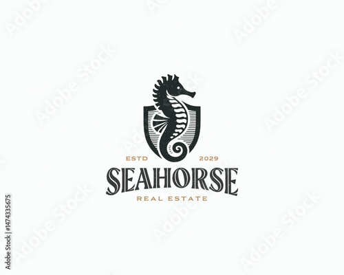 vintage classic seahorse aquatic luxury logo for corporate, hotel, beauty business