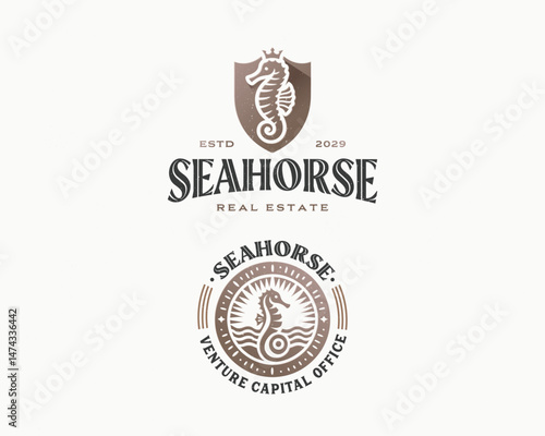 vintage classic seahorse aquatic luxury logo for corporate, hotel, beauty business