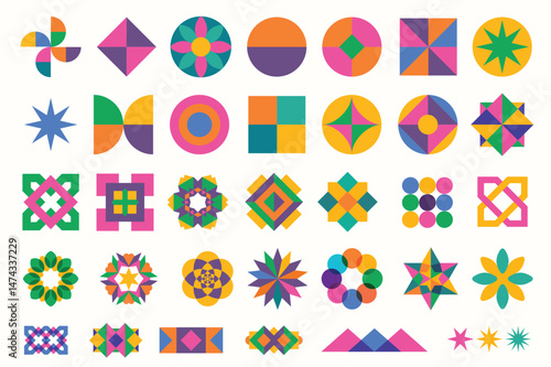 Abstract geometric shapes in retro style, ideal for bold designs. Vector.