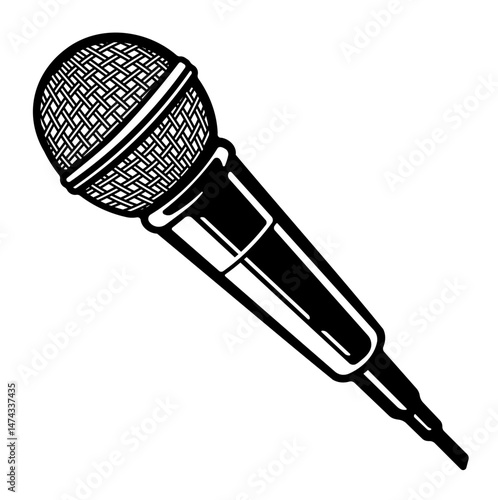 black illustration of microphone or wireless microphone without background